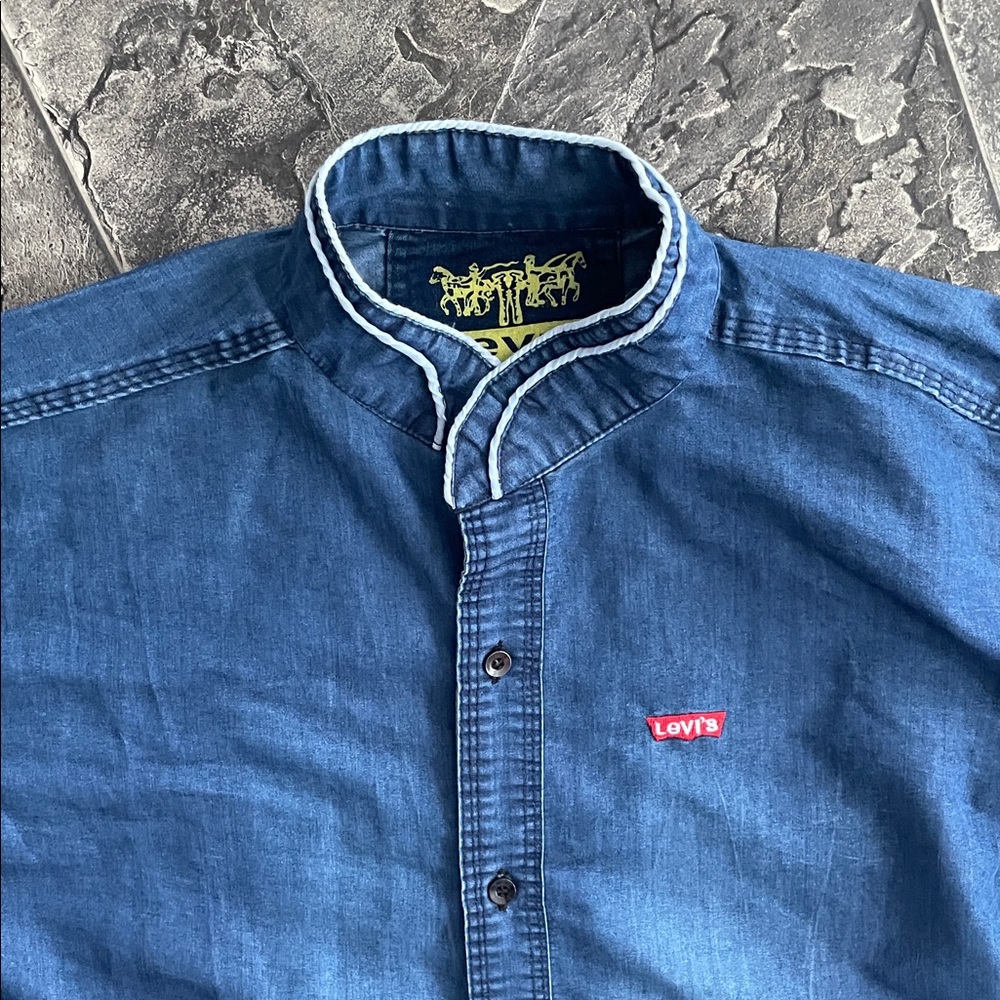 LEVI’S Youth Dark Blue Casual Button-up Stand-up Collar Shirt Western Coastal